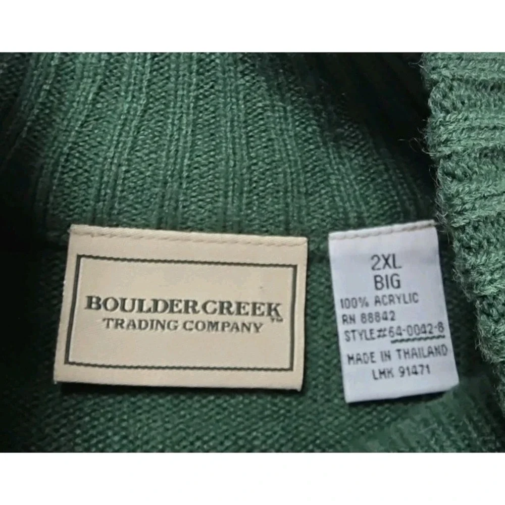 Boulder Creek Trading Company Men's Big 2XL CARDIGAN SWEATER SUEDE ACCENTS GREEN